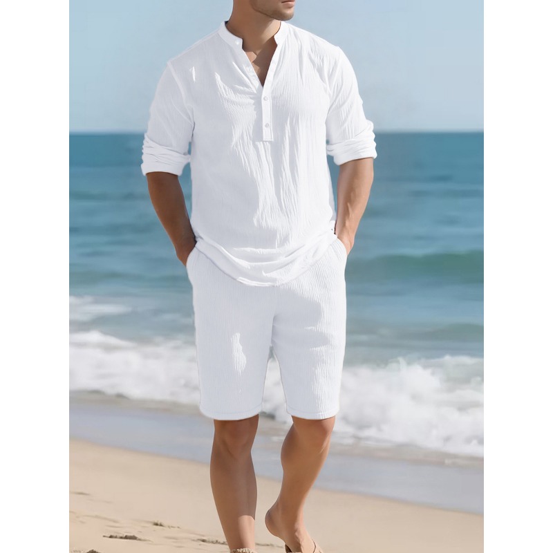 Linen Shorts Men - Men's White Linen Blend Two Piece