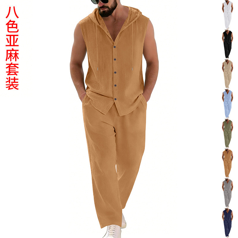 Summer Clothing Sets - Men's Casual Linen Suit Hooded Sweater