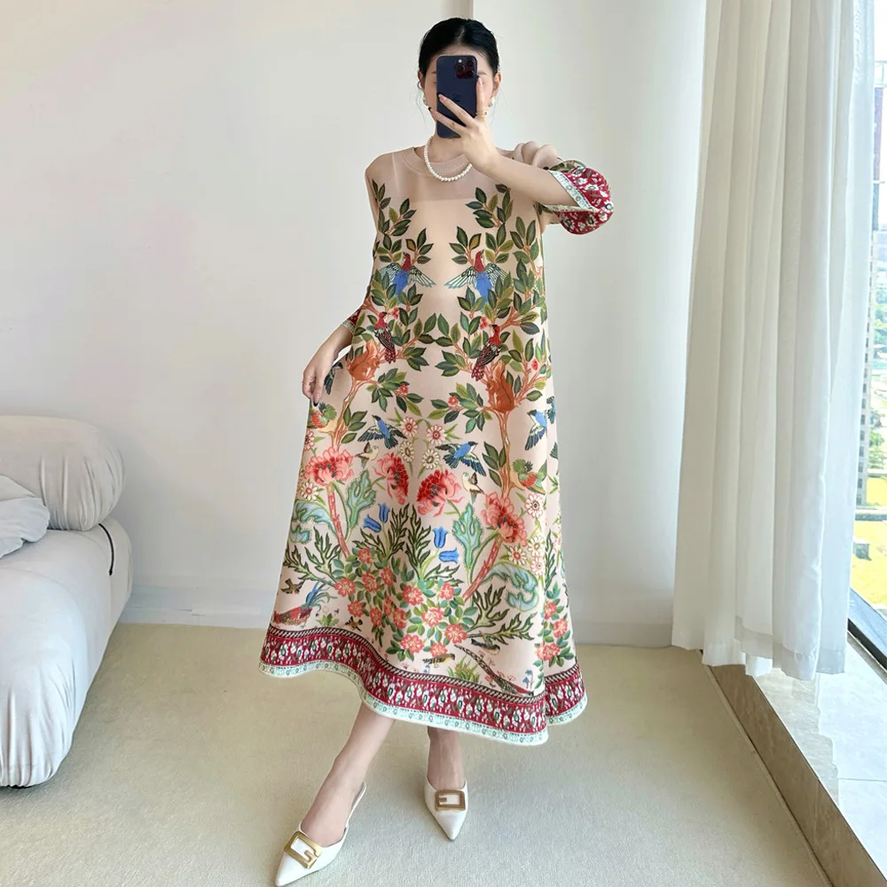 Summer 2025 Clothing Essentials - Miyake Vintage Print Dress Seven Sleeve