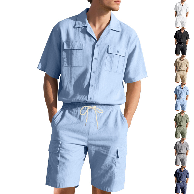 Linen Shorts Men - Men's Summer Linen Solid Color Button