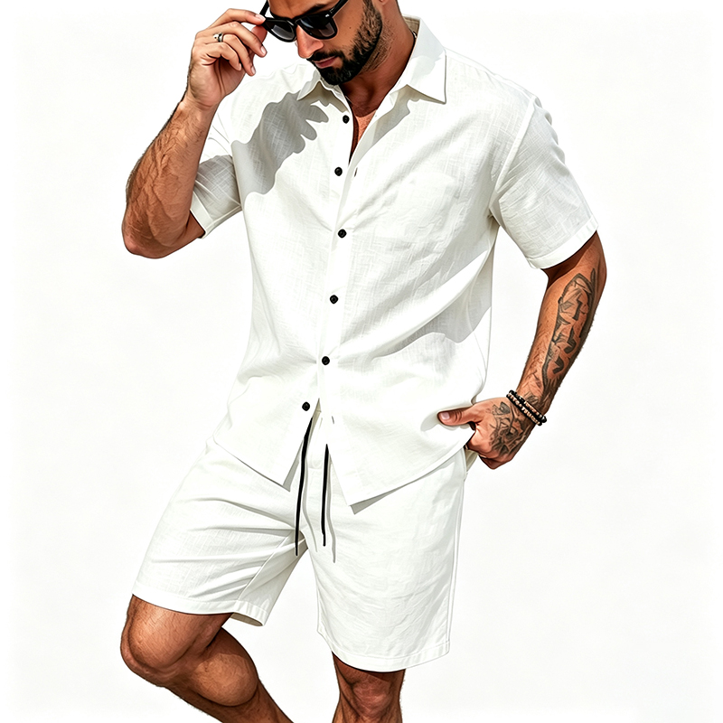 Men Linen Two Piece Outfit Sho - Summer Clothing Sets review and price
