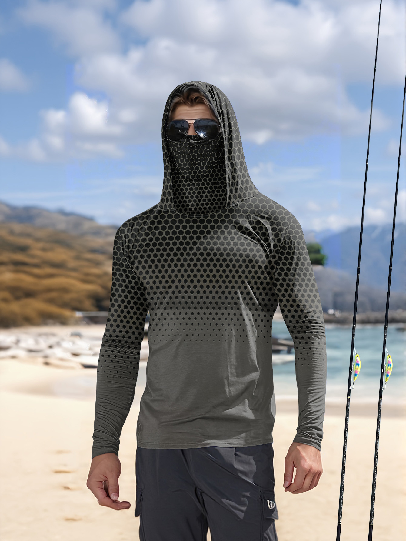 Men Hood Fishing Shirt long sl - Summer Knit Clothing review and price