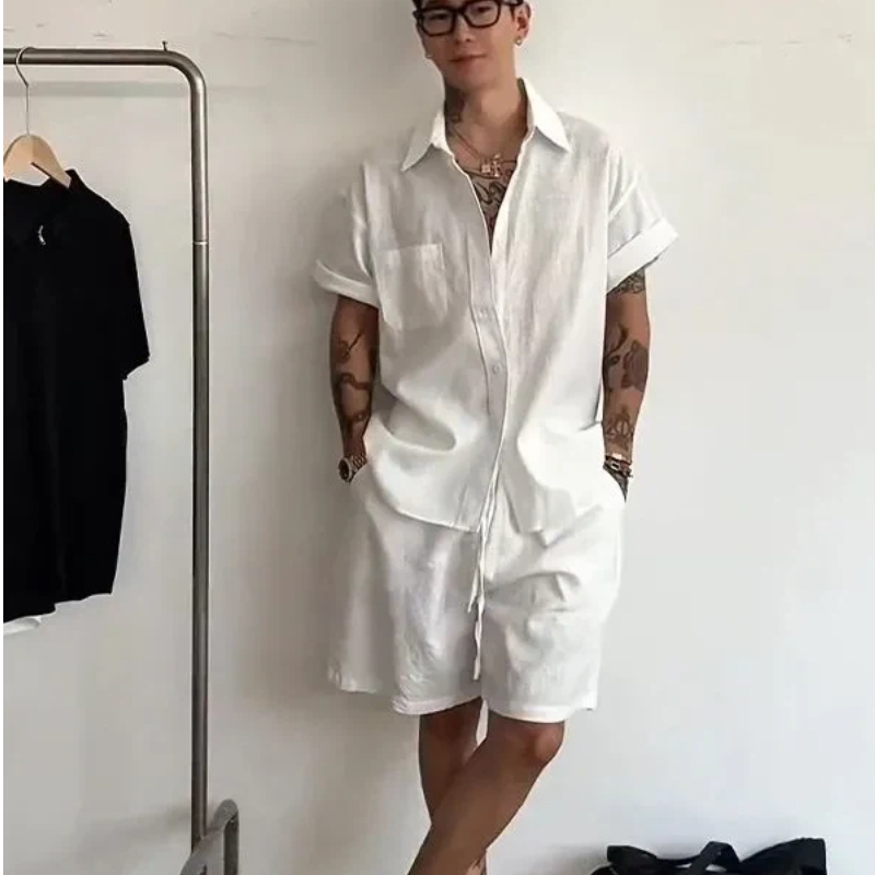 Mens Linen Cotton 2 Piece Set  - Linen Shorts Men review and price