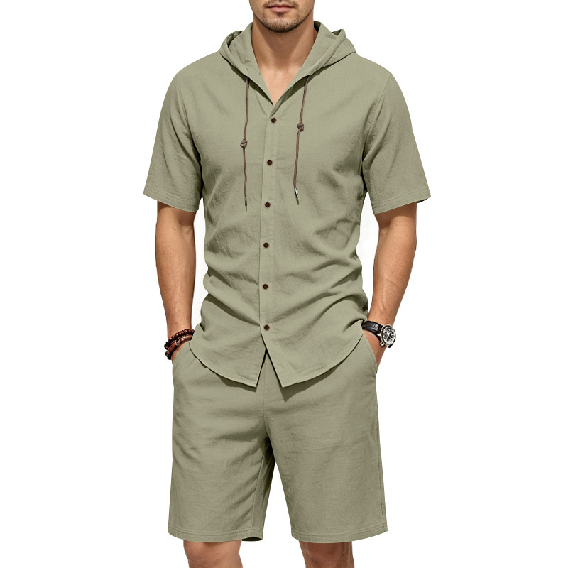 Mens Summer Linen Two Piece Se - Linen Shorts Men review and price