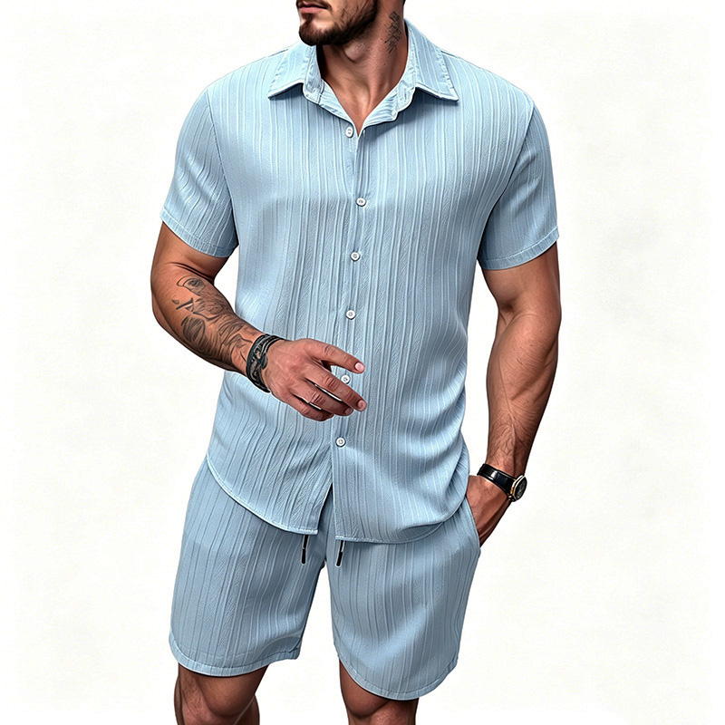 2026 New Men Vertical Wrinkle  - Summer Clothing Sets review and price