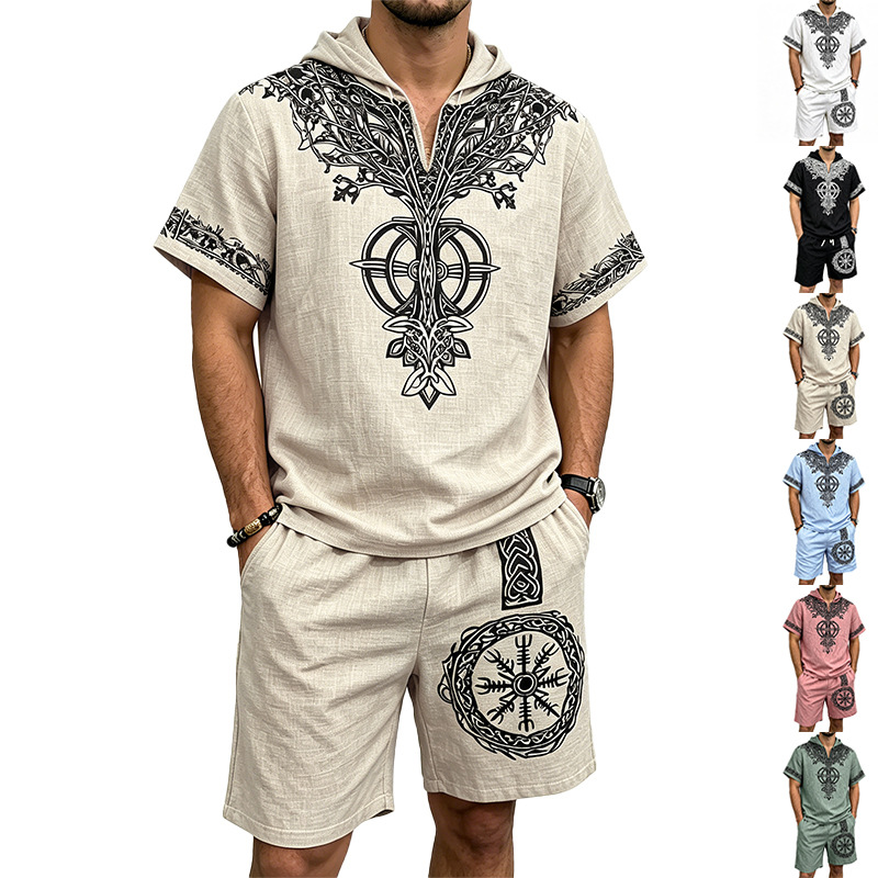 Men Linen Look Viking Tree Pri - Linen Shorts Men review and price