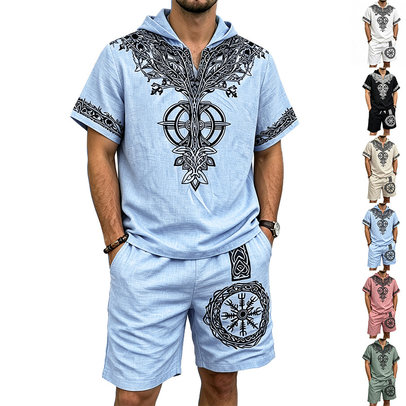 Men Linen Look Viking Tree Pri - Linen Shorts Men review and price