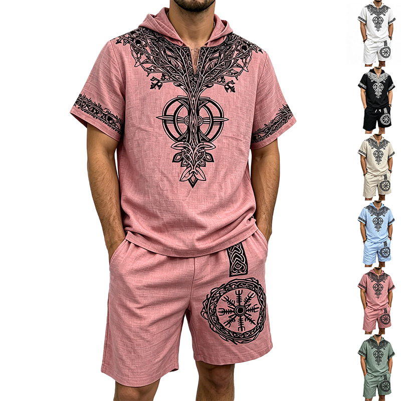 Men Linen Look Viking Tree Pri - Linen Shorts Men review and price